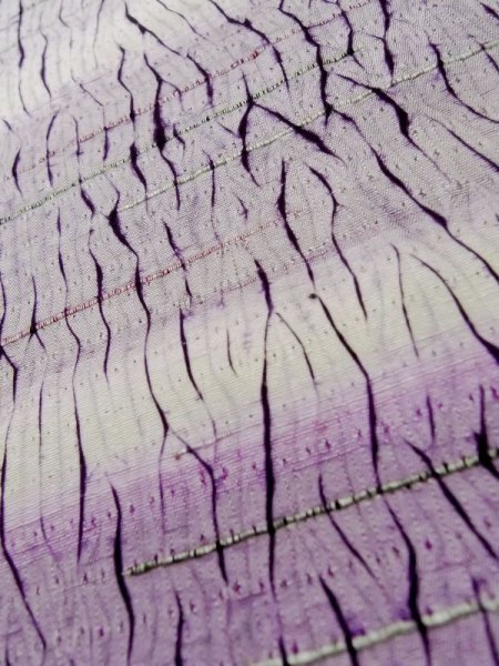 Photo10: Mint L1026K Used Japanese womenPale Light Wisteria HAORI short jacket / Silk. Abstract pattern   (Grade A) (10)