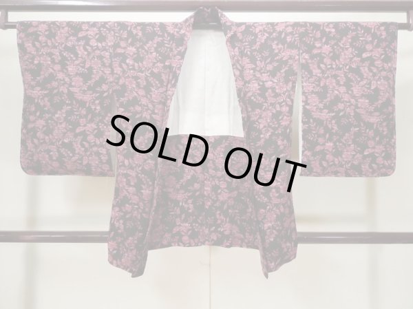 Photo1: L1026L Used Japanese women Reddish Black HAORI short jacket / Silk. Chinz pattern,   (Grade D) (1)