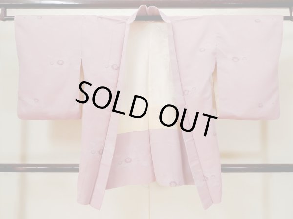 Photo1: L1026M Used Japanese women Pale Pink HAORI short jacket / Silk. Chrysanthemum,   (Grade C) (1)