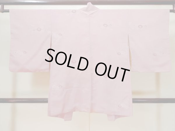 Photo2: L1026M Used Japanese women Pale Pink HAORI short jacket / Silk. Chrysanthemum,   (Grade C) (2)