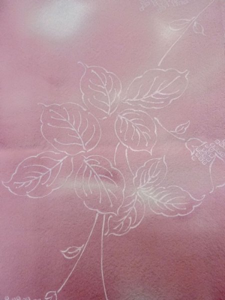 Photo5: L1026P Used Japanese women Pale Pink HAORI short jacket / Silk. Leaf,   (Grade C) (5)