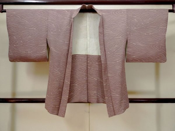 Photo1: L1026S Used Japanese women Pale Purple HAORI short jacket / Silk. Abstract pattern   (Grade C) (1)