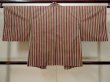 Photo2: L1026T Used Japanese women  Red HAORI short jacket / Silk. Stripes   (Grade A) (2)