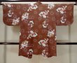 Photo2: L1026Z Used Japanese women Pale Brown HAORI short jacket / Silk. Flower,   (Grade D) (2)