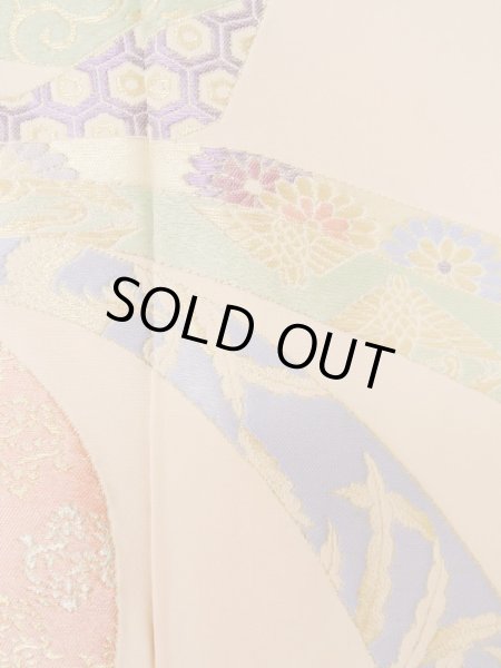 Photo6: L1027D Used Japanese womenPale Light Pink HAORI short jacket / Silk. Chrysanthemum, bundle of ribbons pattern  (Grade C) (6)