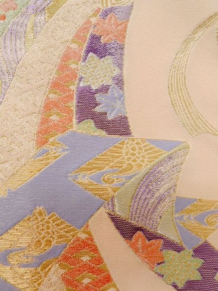 Photo7: L1027D Used Japanese womenPale Light Pink HAORI short jacket / Silk. Chrysanthemum, bundle of ribbons pattern  (Grade C) (7)