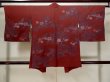 Photo2: L1104A Used Japanese women  Dark Red HAORI short jacket / Silk. Flower,   (Grade C) (2)
