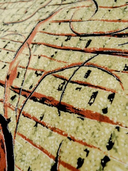 Photo9: L1104D Used Japanese women Pale Yellow HAORI short jacket / Synthetic. Abstract pattern   (Grade D) (9)