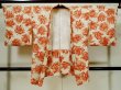 Photo1: L1104J Used Japanese women  Ivory HAORI short jacket / Silk. Rose   (Grade C) (1)
