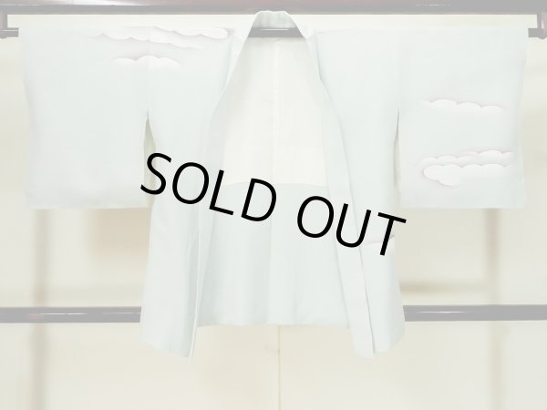 Photo1: L1104N Used Japanese women  Light Blue HAORI short jacket / Silk. Cloud   (Grade C) (1)
