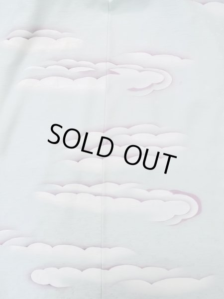 Photo3: L1104N Used Japanese women  Light Blue HAORI short jacket / Silk. Cloud   (Grade C) (3)