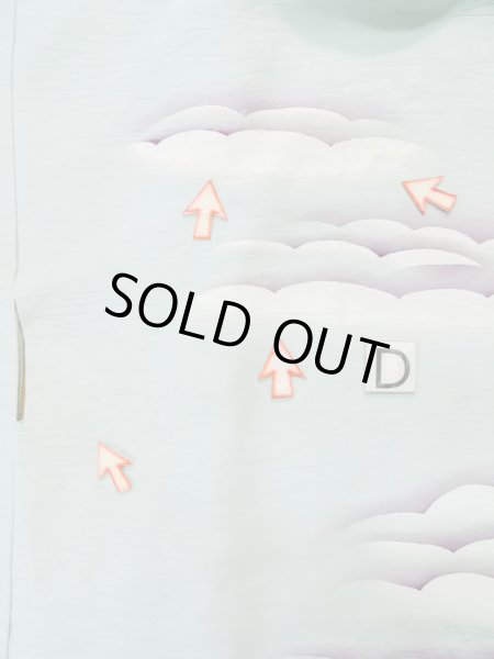 Photo16: L1104N Used Japanese women  Light Blue HAORI short jacket / Silk. Cloud   (Grade C) (16)