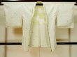 Photo1: L1104O Used Japanese women Shiny Off White HAORI short jacket / Silk. Folding fan,   (Grade C) (1)