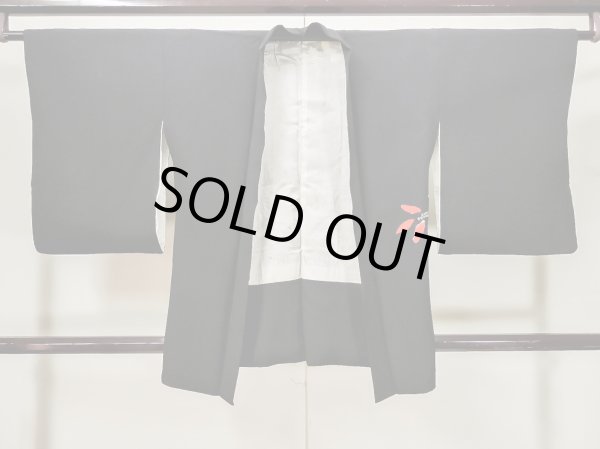 Photo1: L1104P Used Japanese women  Black HAORI short jacket / Silk. Tall grass   (Grade B) (1)