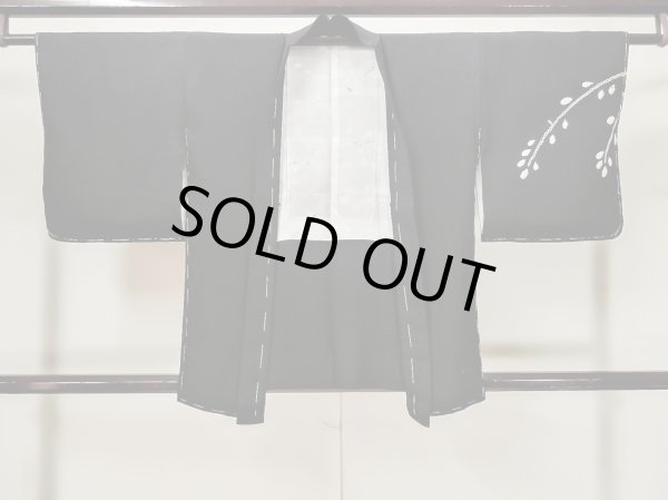 Photo1: L1104Q Used Japanese women  Black HAORI short jacket / Silk. Abstract pattern   (Grade B) (1)