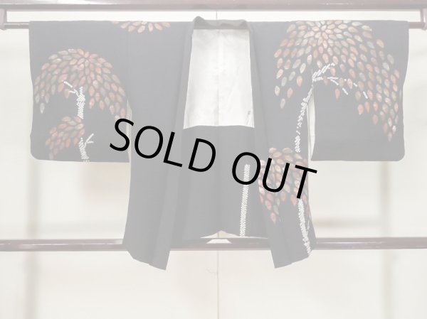 Photo1: Mint L1104W Used Japanese women  Black HAORI short jacket / Silk. Tree   (Grade A) (1)