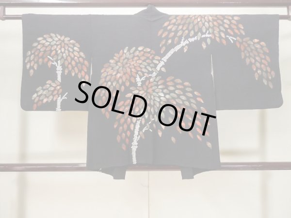 Photo2: Mint L1104W Used Japanese women  Black HAORI short jacket / Silk. Tree   (Grade A) (2)