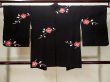 Photo2: Mint L1105A Used Japanese women  Black HAORI short jacket / Silk. Flower,   (Grade A) (2)