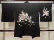 Photo2: Mint L1105D Used Japanese women  Black HAORI short jacket / Silk. Flower,   (Grade A) (2)