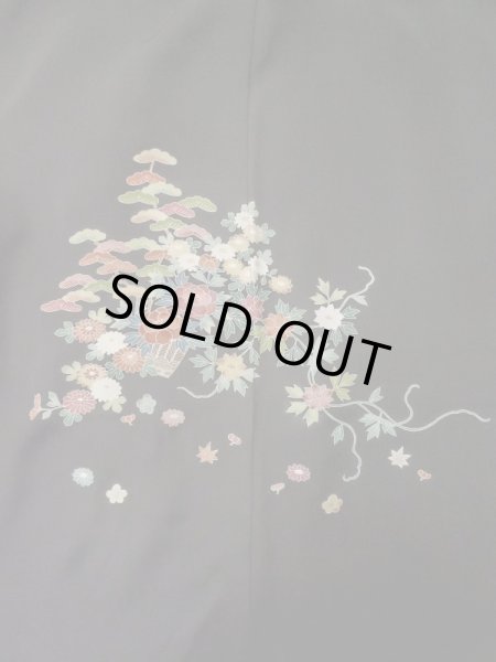 Photo3: Mint L1105D Used Japanese women  Black HAORI short jacket / Silk. Flower,   (Grade A) (3)