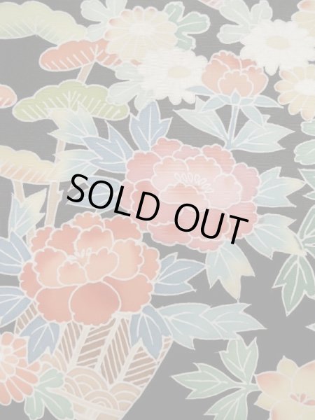 Photo4: Mint L1105D Used Japanese women  Black HAORI short jacket / Silk. Flower,   (Grade A) (4)