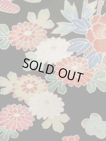 Photo6: Mint L1105D Used Japanese women  Black HAORI short jacket / Silk. Flower,   (Grade A) (6)