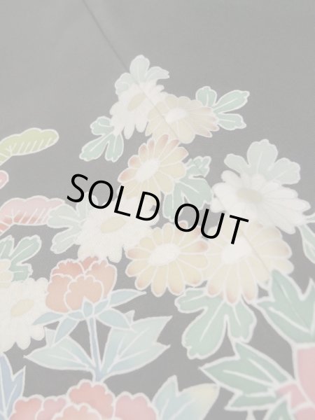 Photo7: Mint L1105D Used Japanese women  Black HAORI short jacket / Silk. Flower,   (Grade A) (7)