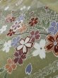 Photo9: Mint L1116A Used Japanese women Pale Brown KOMON dyed / Silk. SAKURA cherry blossom,   (Grade A) (9)