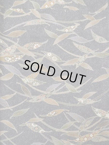 Photo3: Mint L1116D Used Japanese women Dark Gray KOMON dyed / Silk. Flower,   (Grade A) (3)