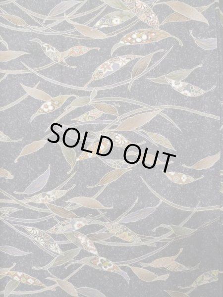 Photo4: Mint L1116D Used Japanese women Dark Gray KOMON dyed / Silk. Flower,   (Grade A) (4)