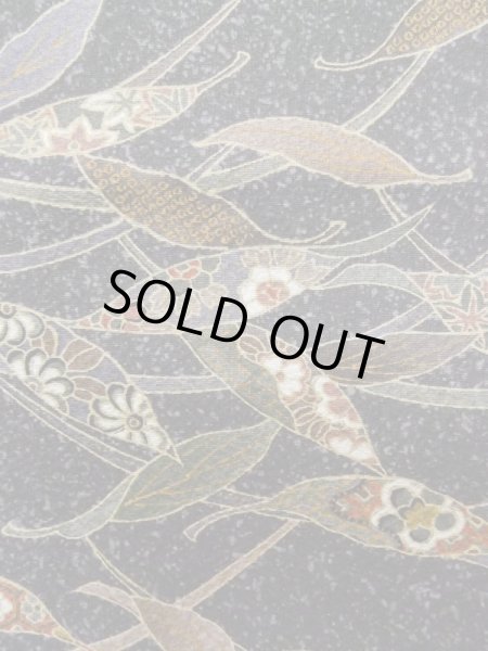 Photo5: Mint L1116D Used Japanese women Dark Gray KOMON dyed / Silk. Flower,   (Grade A) (5)