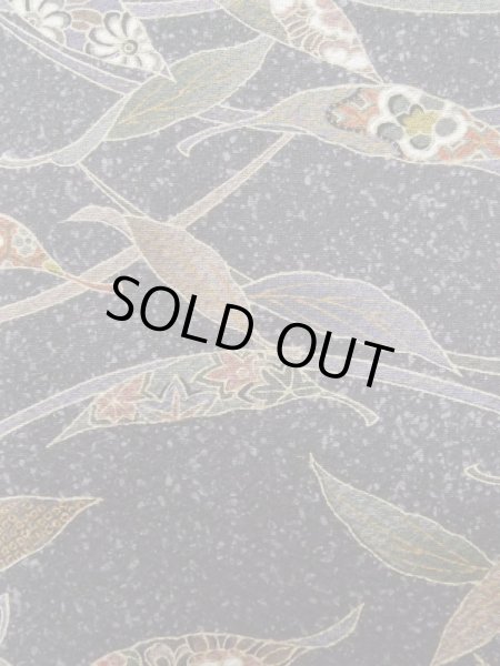 Photo6: Mint L1116D Used Japanese women Dark Gray KOMON dyed / Silk. Flower,   (Grade A) (6)