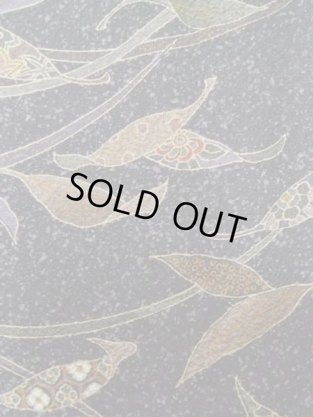 Photo7: Mint L1116D Used Japanese women Dark Gray KOMON dyed / Silk. Flower,   (Grade A) (7)