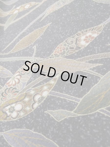 Photo8: Mint L1116D Used Japanese women Dark Gray KOMON dyed / Silk. Flower,   (Grade A) (8)