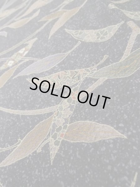 Photo9: Mint L1116D Used Japanese women Dark Gray KOMON dyed / Silk. Flower,   (Grade A) (9)