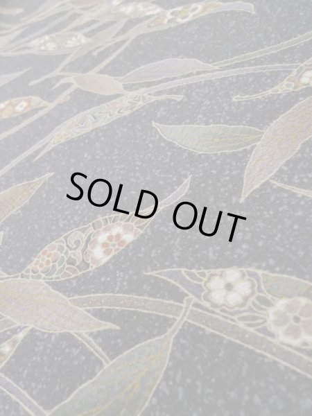 Photo10: Mint L1116D Used Japanese women Dark Gray KOMON dyed / Silk. Flower,   (Grade A) (10)