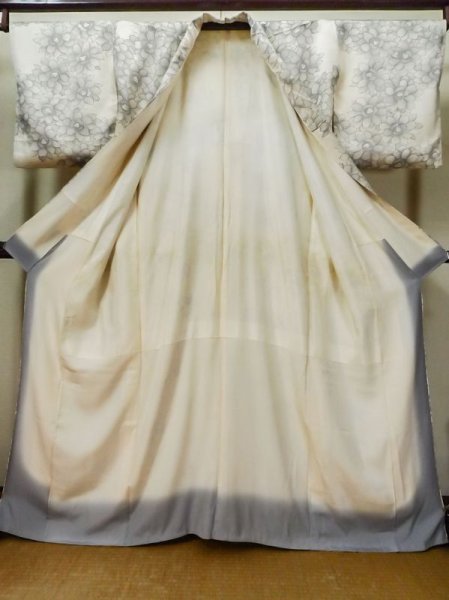 Photo2: L1116H Used Japanese women  Off White KOMON dyed / Silk. Flower   (Grade C) (2)