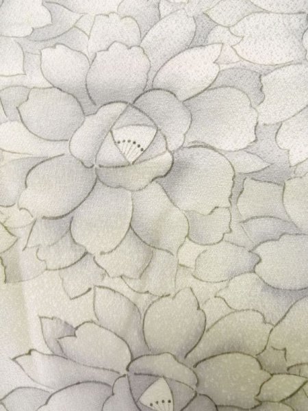 Photo7: L1116H Used Japanese women  Off White KOMON dyed / Silk. Flower   (Grade C) (7)