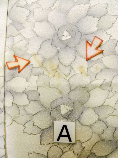 Photo14: L1116H Used Japanese women  Off White KOMON dyed / Silk. Flower   (Grade C) (14)