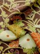 Photo11: L1116J Used Japanese women Pale Brown KOMON dyed / Silk. Chrysanthemum,   (Grade B) (11)