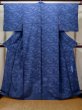 Photo1: L1116K Used Japanese women  Blue KOMON dyed / Silk. Flower,   (Grade B) (1)