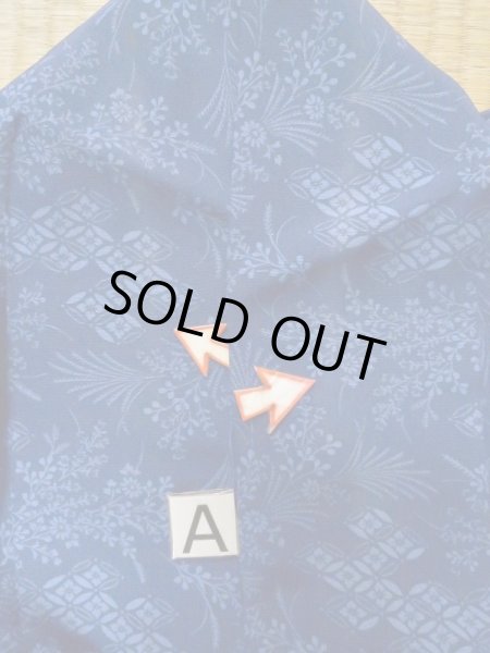 Photo15: L1116K Used Japanese women  Blue KOMON dyed / Silk. Flower,   (Grade B) (15)