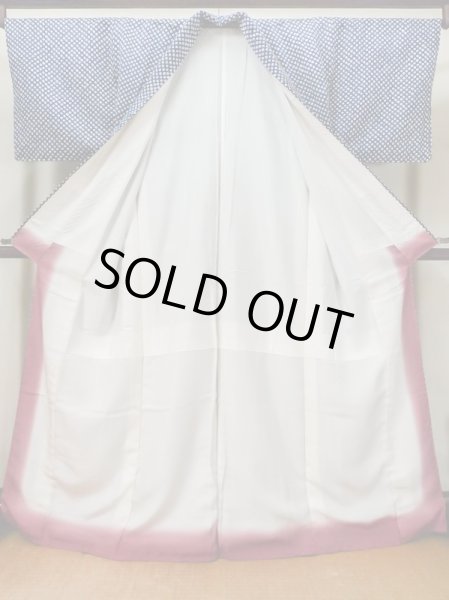 Photo2: Mint L1116M Used Japanese women  Blue KOMON dyed / Silk. Dapple pattern   (Grade A) (2)