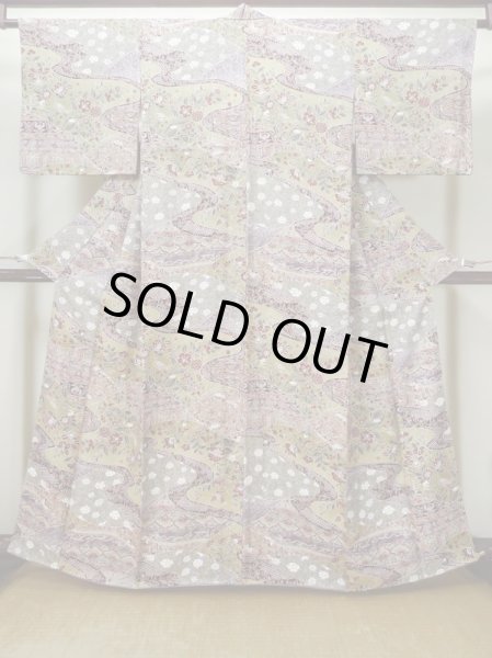 Photo1: Mint L1116R Used Japanese women  Beige KOMON dyed / Silk. Peony,   (Grade A) (1)