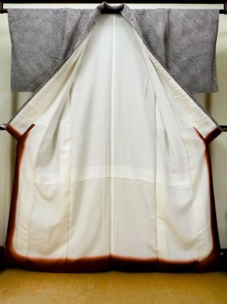 Photo2: Mint L1116U Used Japanese women  Black KOMON dyed / Silk. Dapple pattern   (Grade A) (2)