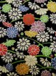 Photo5: L1116V Used Japanese women  Black KOMON dyed / Silk. Chrysanthemum,   (Grade B) (5)