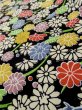 Photo8: L1116V Used Japanese women  Black KOMON dyed / Silk. Chrysanthemum,   (Grade B) (8)