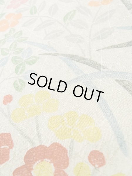 Photo10: Mint L1116Z Used Japanese womenPale Greenish White KOMON dyed / Silk. Flower,   (Grade A) (10)