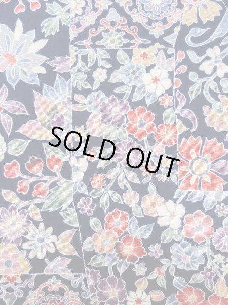 Photo7: Mint L1117B Used Japanese women Dark Blue KOMON dyed / Silk. Chinese flower,   (Grade A) (7)