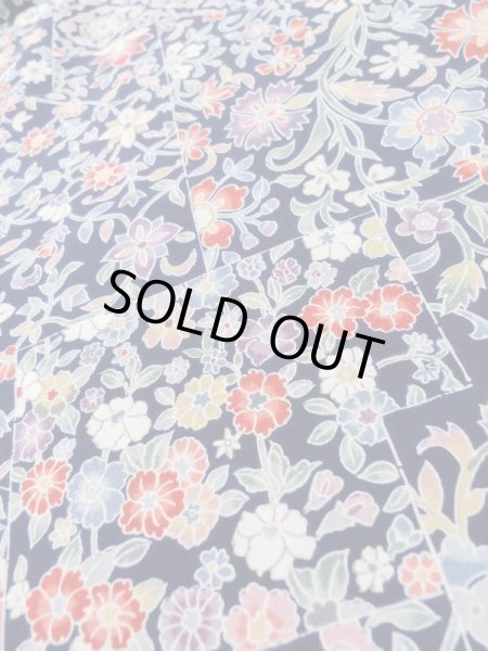 Photo10: Mint L1117B Used Japanese women Dark Blue KOMON dyed / Silk. Chinese flower,   (Grade A) (10)